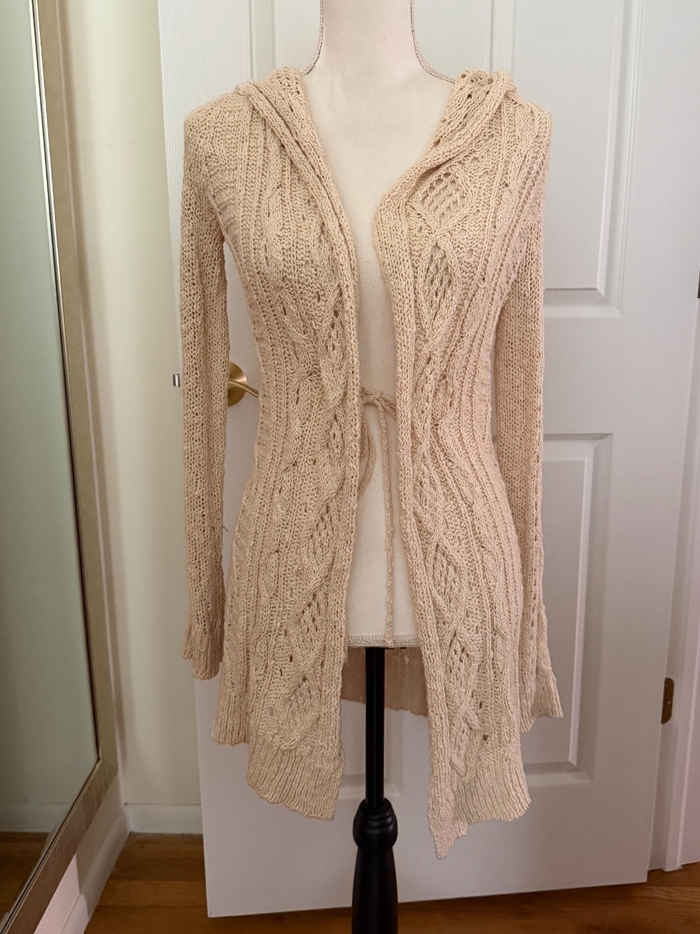 Rachel Roy Women's Cream Cable-Knit Hooded Cardigan Sweater